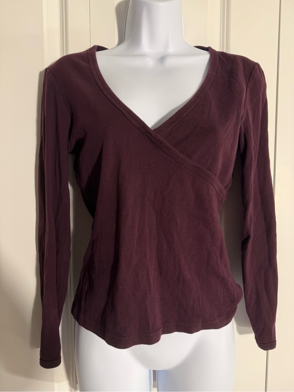 GAP Women's Wrap-Style V-Neck Top in Plum